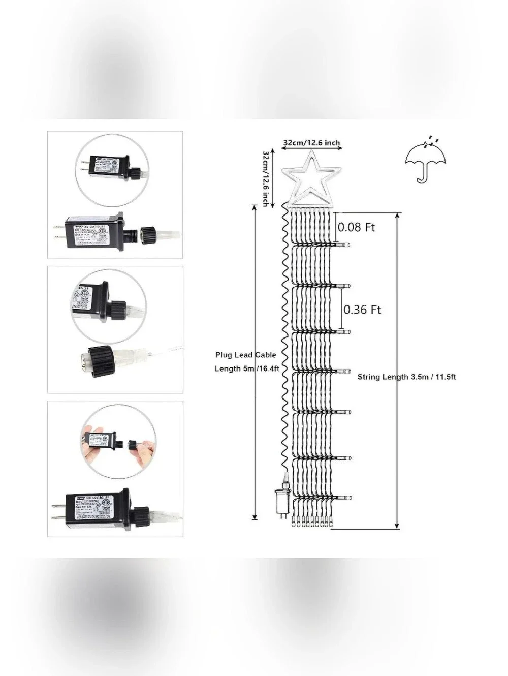 Outdoor Christmas Decorations, 320 LED Waterfall String Lights, 8 Light Modes